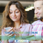 A man and woman looking at a cell phone reading about Texas installment loans