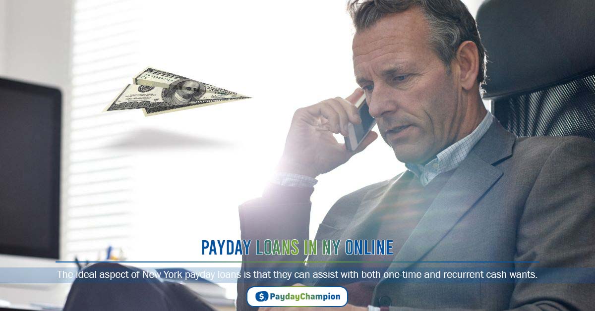 A man sitting in a chair talking on a cell phone about payday loans NY Online