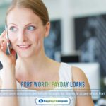 A woman talking on a cell phone in an office about Fort Worth payday loans