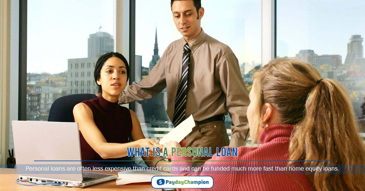 A group of people discussing what is a personal loan in business office