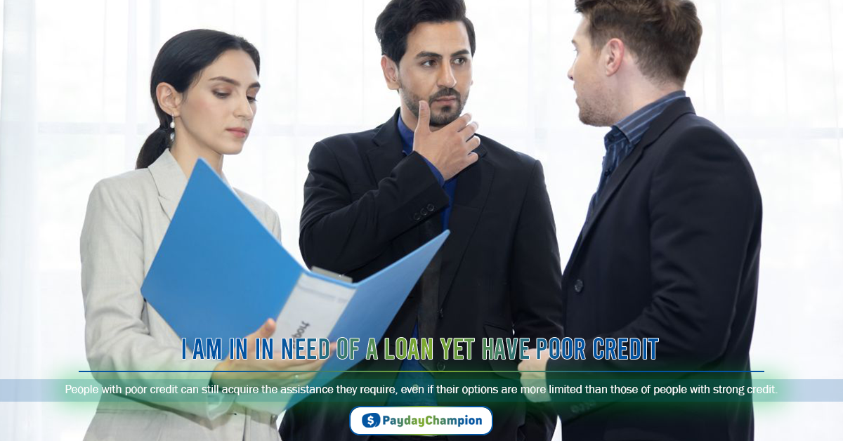 A group of people standing next to each other desperately in need of a loan yet have bad credit